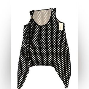 dstudio Women's Black & White Polka Dot Sleeveless Tank Top - High-Low Hem - NWT